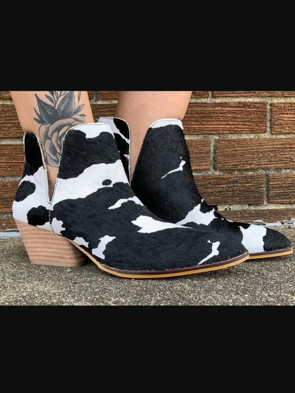 Corky's Bessie Cow Print Ankle Boots - Black and White Women’s Booties_10